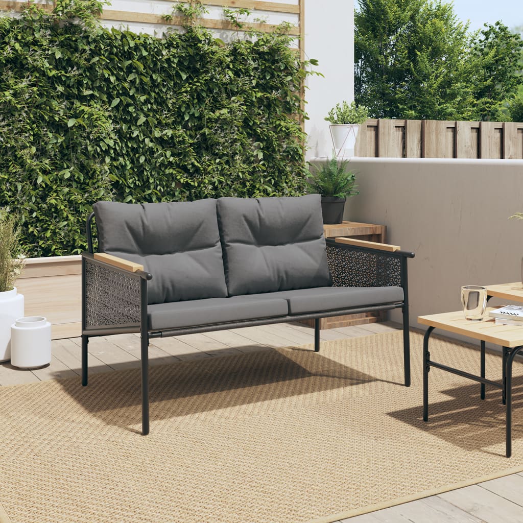 Tuinbank met kussens 116 cm staal zwart is nu te koop bij PeponiXL, paradijselijk wonen!