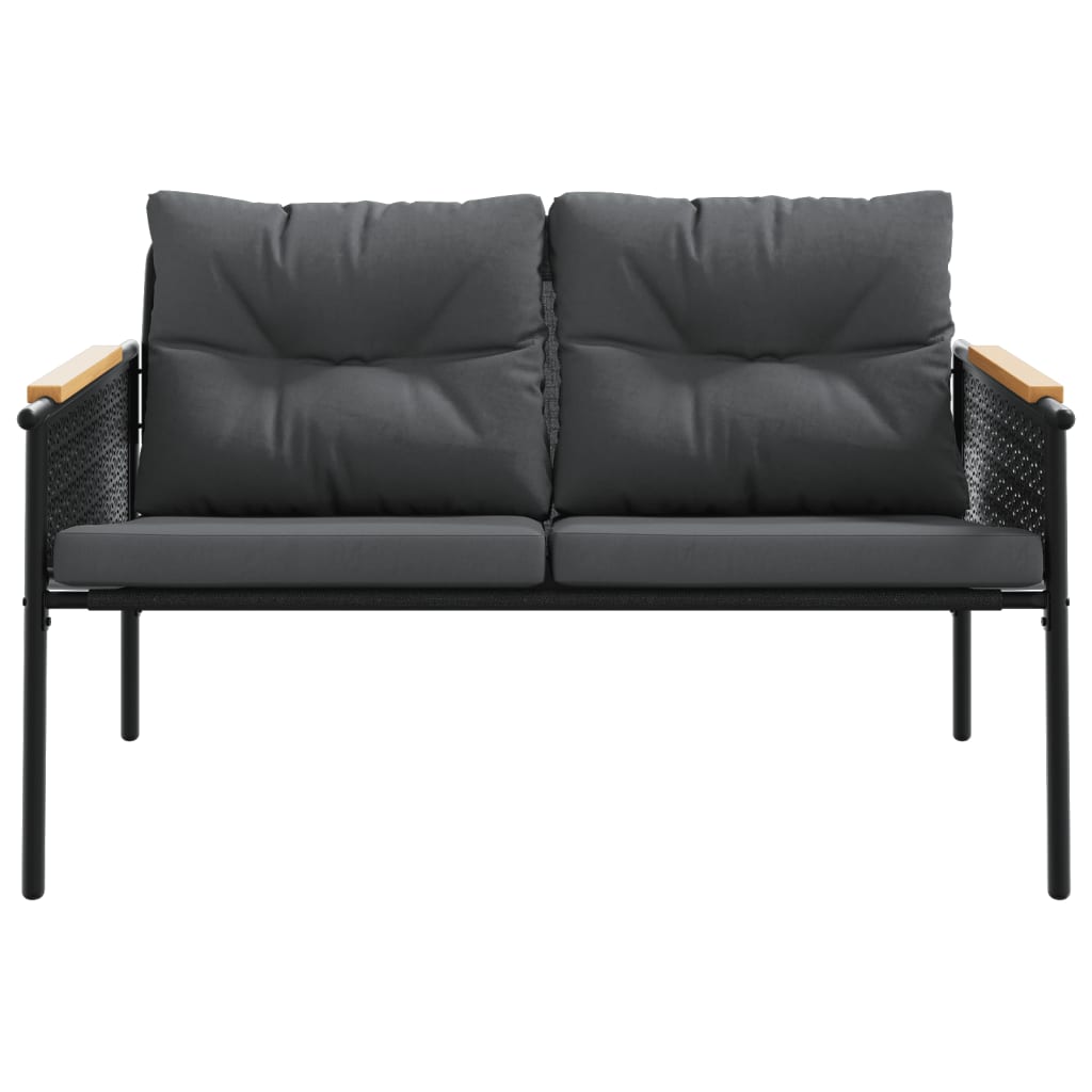 Tuinbank met kussens 116 cm staal zwart is nu te koop bij PeponiXL, paradijselijk wonen!