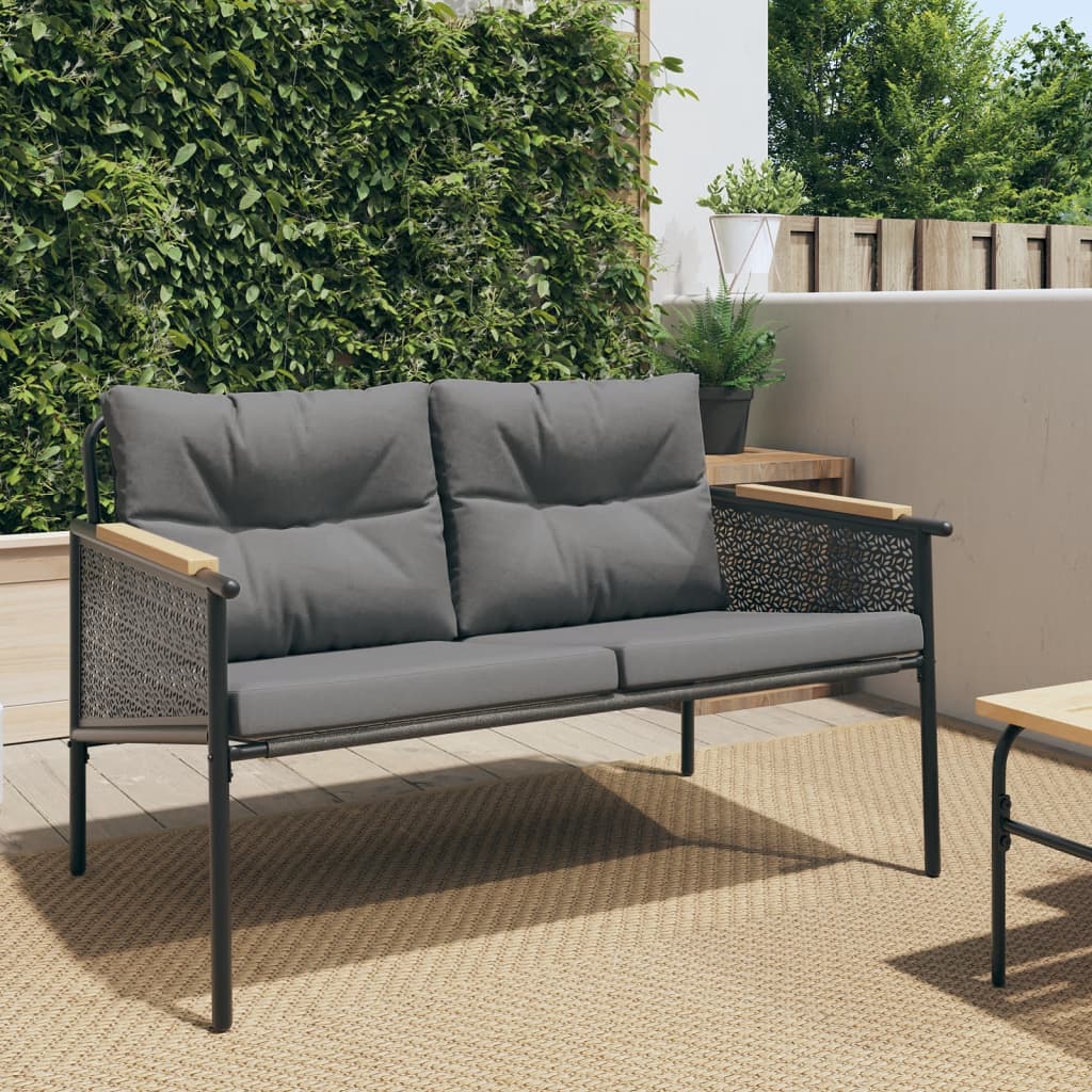 Tuinbank met kussens 116 cm staal zwart is nu te koop bij PeponiXL, paradijselijk wonen!
