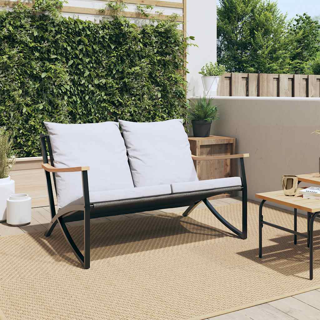 Tuinbank met kussens 120 cm staal zwart is nu te koop bij PeponiXL, paradijselijk wonen!