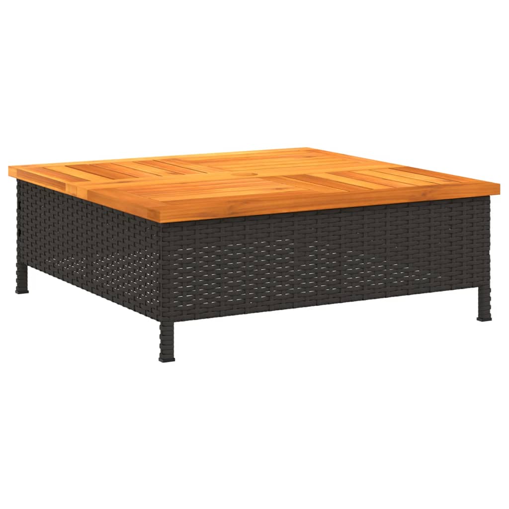 Tuintafel 70x70x25 cm poly rattan en acaciahout zwart is nu te koop bij PeponiXL, paradijselijk wonen!