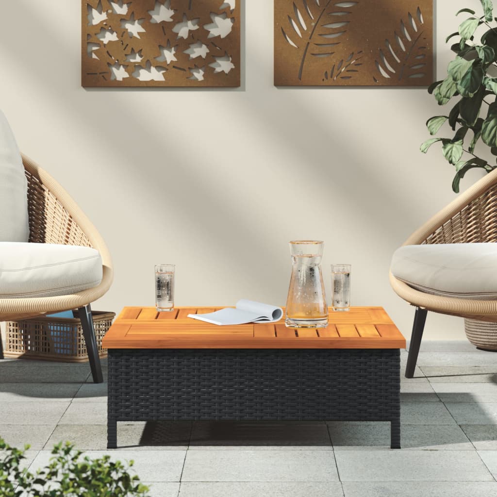 Tuintafel 70x70x25 cm poly rattan en acaciahout zwart is nu te koop bij PeponiXL, paradijselijk wonen!