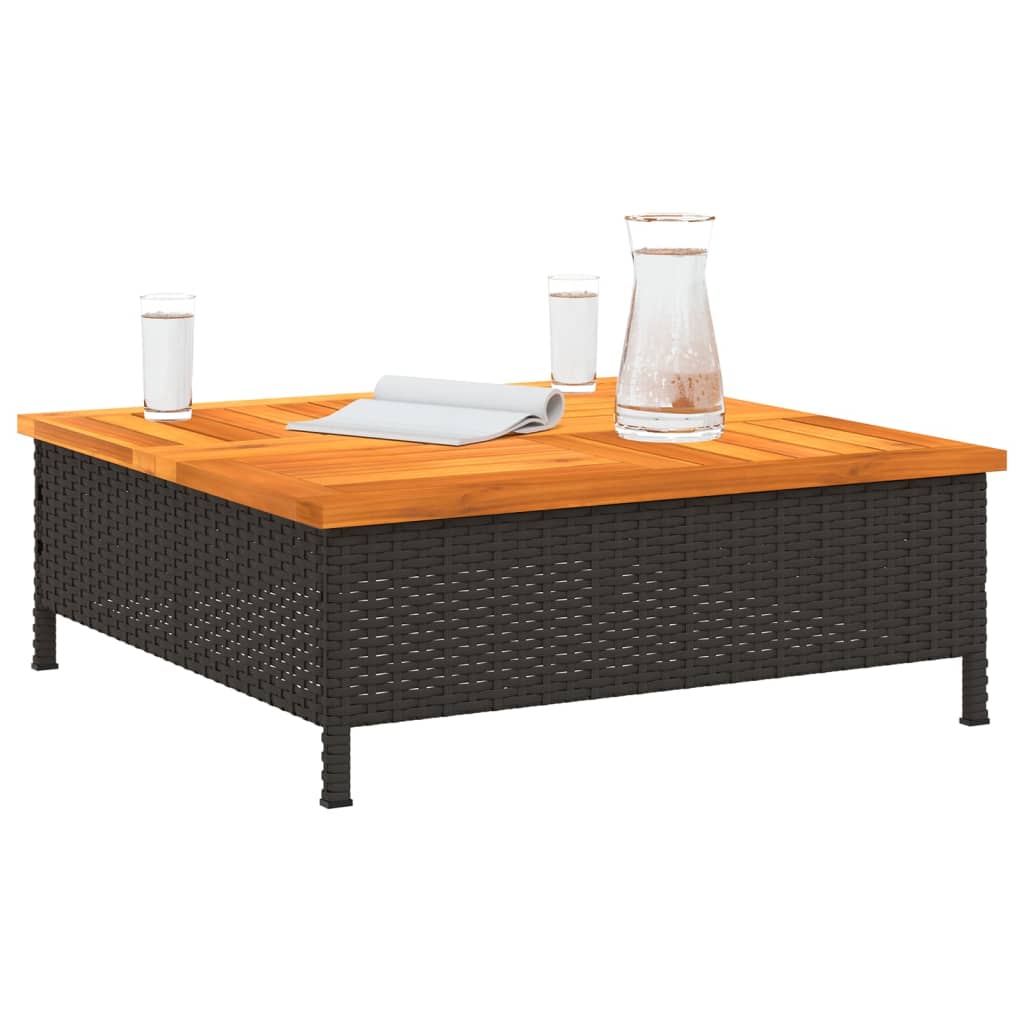 Tuintafel 70x70x25 cm poly rattan en acaciahout zwart is nu te koop bij PeponiXL, paradijselijk wonen!