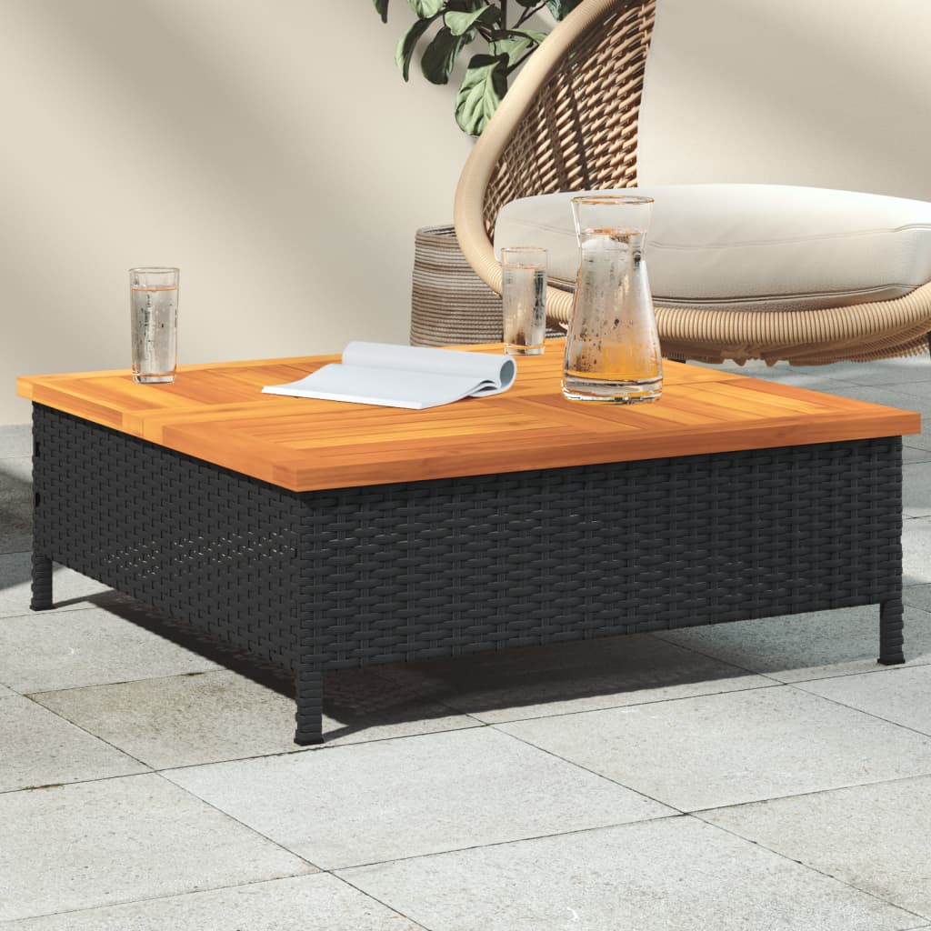 Tuintafel 70x70x25 cm poly rattan en acaciahout zwart is nu te koop bij PeponiXL, paradijselijk wonen!