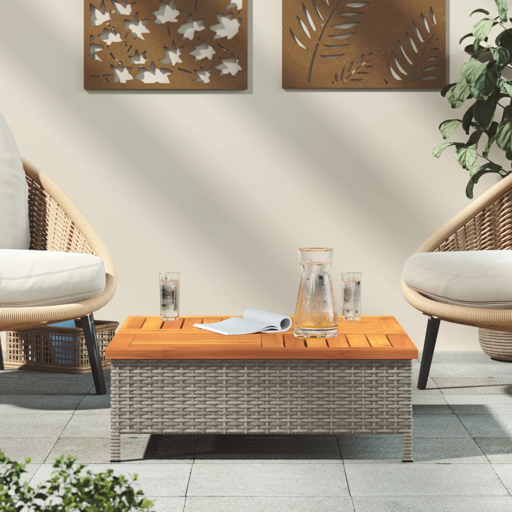 Tuintafel 70x70x25 cm poly rattan en acaciahout grijs is nu te koop bij PeponiXL, paradijselijk wonen!