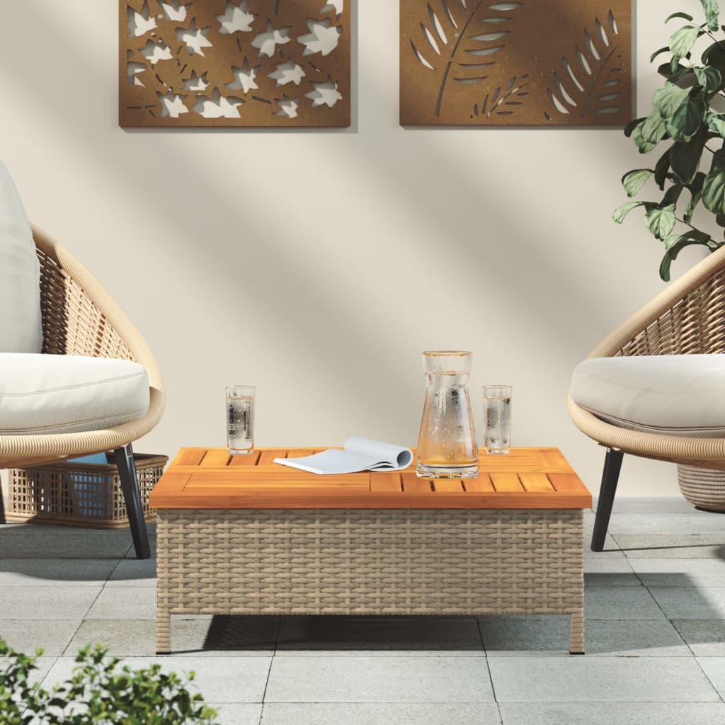 Tuintafel 70x70x25 cm poly rattan en acaciahout beige is nu te koop bij PeponiXL, paradijselijk wonen!