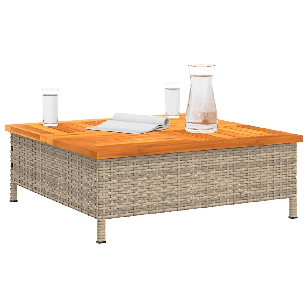 Tuintafel 70x70x25 cm poly rattan en acaciahout beige is nu te koop bij PeponiXL, paradijselijk wonen!