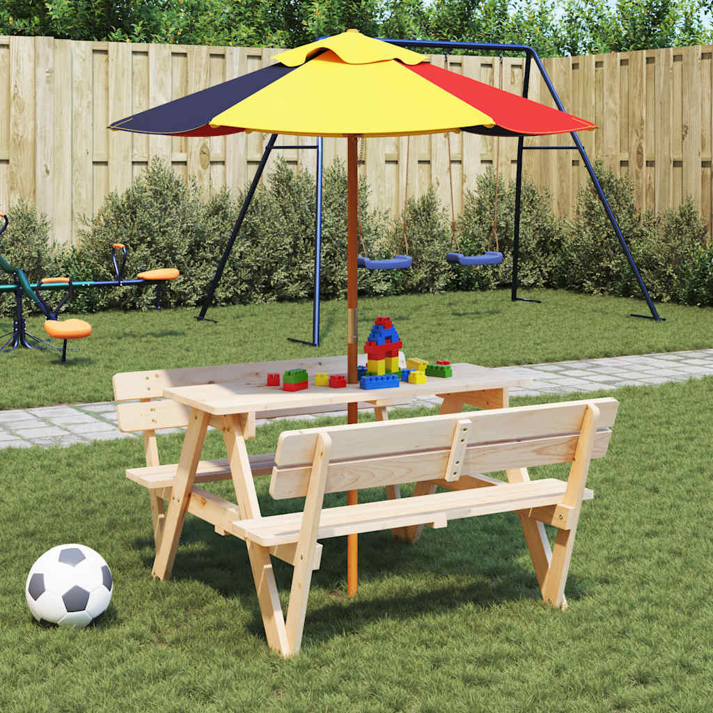 Picknicktafel voor 4 kinderen met parasol massief vurenhout is nu te koop bij PeponiXL, paradijselijk wonen!