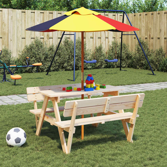 Picknicktafel voor 4 kinderen met parasol massief vurenhout is nu te koop bij PeponiXL, paradijselijk wonen!