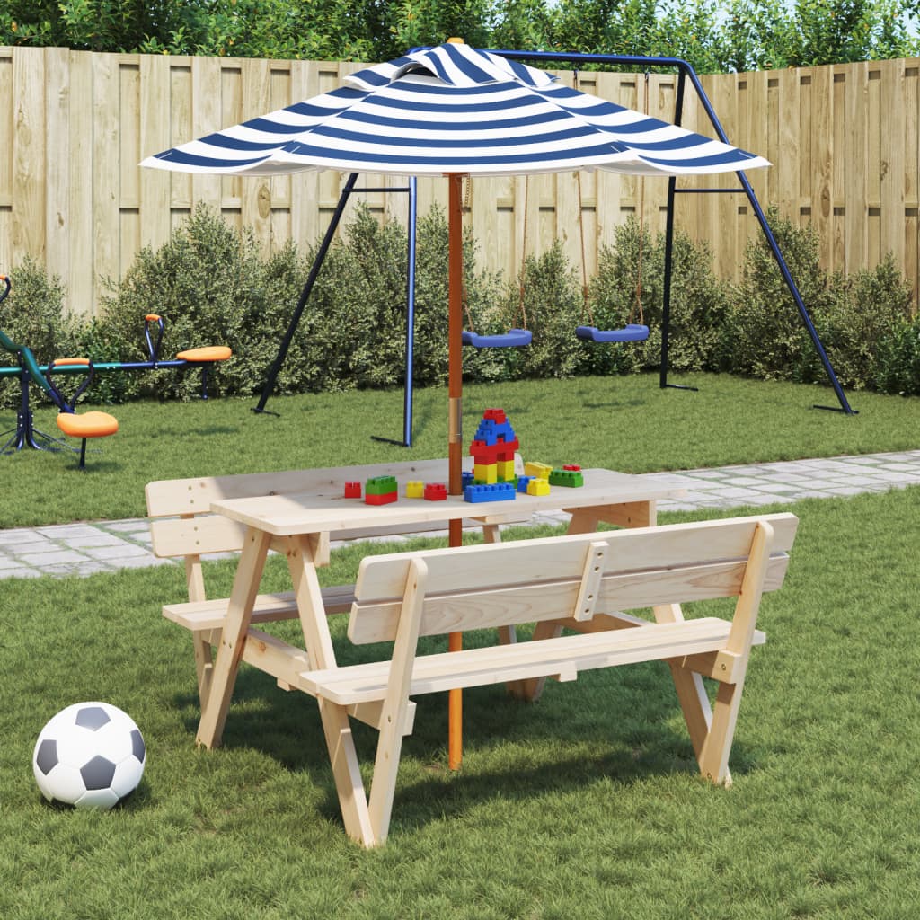 Picknicktafel voor 4 kinderen met parasol massief vurenhout is nu te koop bij PeponiXL, paradijselijk wonen!