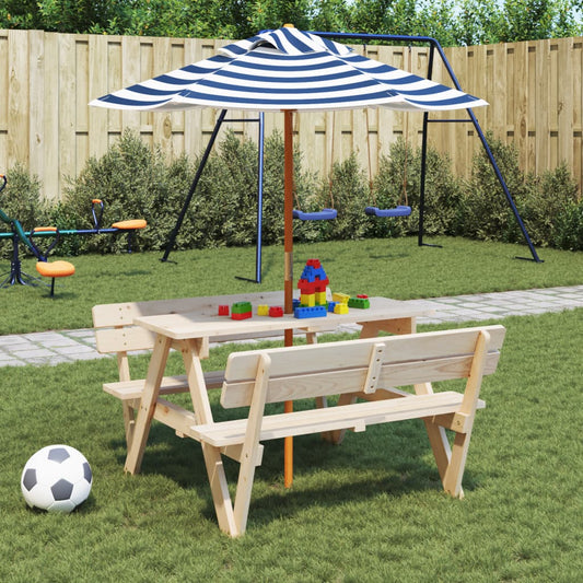 Picknicktafel voor 4 kinderen met parasol massief vurenhout is nu te koop bij PeponiXL, paradijselijk wonen!