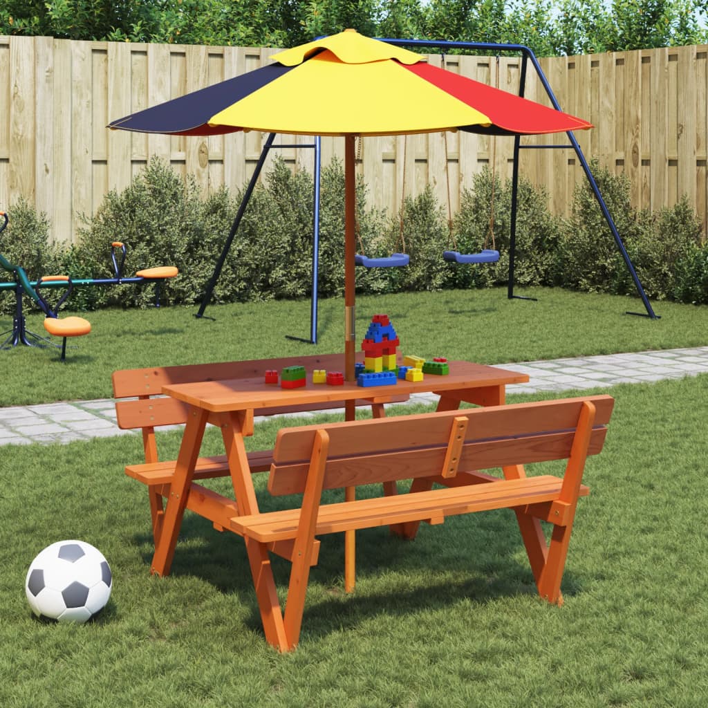Picknicktafel voor 4 kinderen met parasol massief vurenhout is nu te koop bij PeponiXL, paradijselijk wonen!