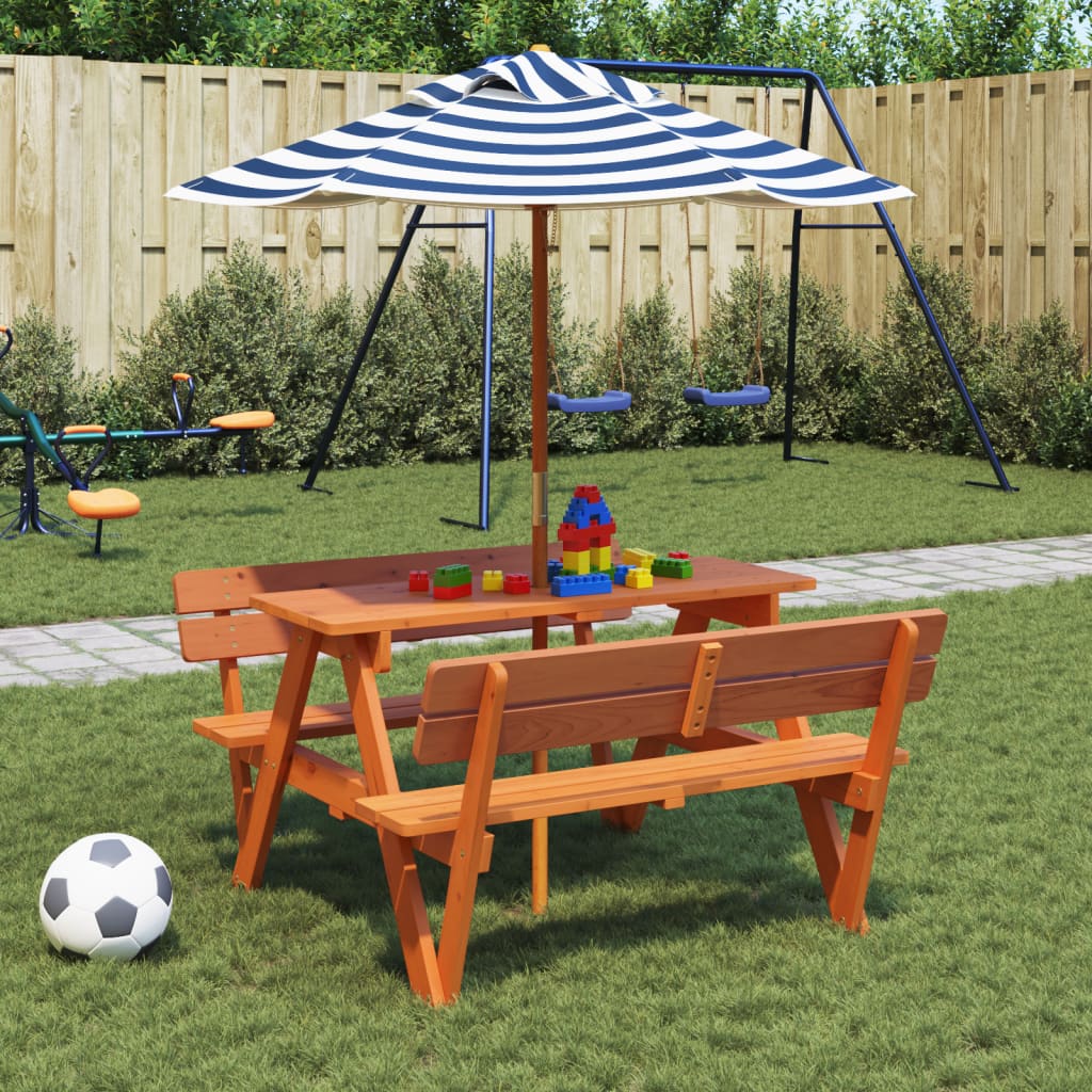 Picknicktafel voor 4 kinderen met parasol massief vurenhout is nu te koop bij PeponiXL, paradijselijk wonen!