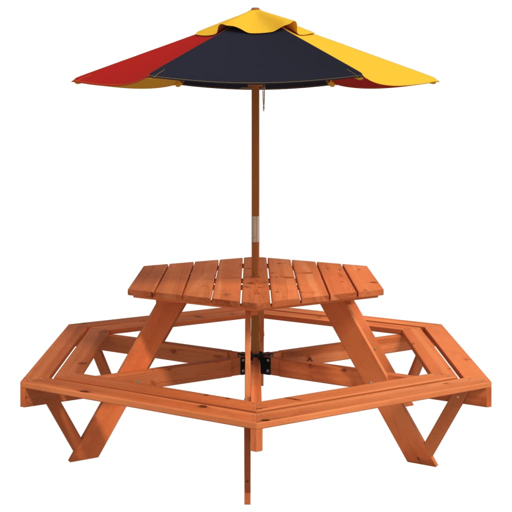 Picknicktafel voor 4 kinderen met parasol zeshoekig vurenhout is nu te koop bij PeponiXL, paradijselijk wonen!
