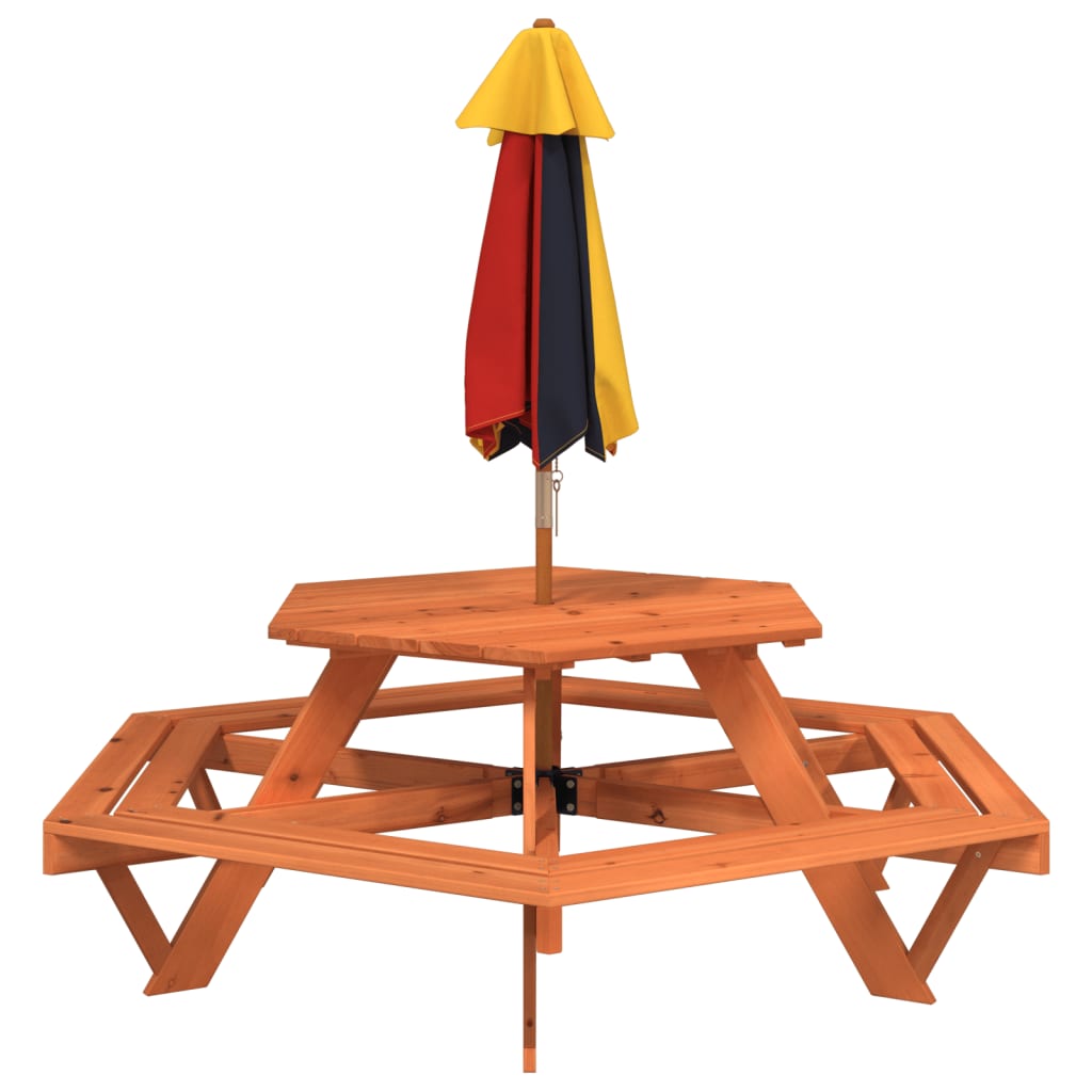 Picknicktafel voor 4 kinderen met parasol zeshoekig vurenhout is nu te koop bij PeponiXL, paradijselijk wonen!