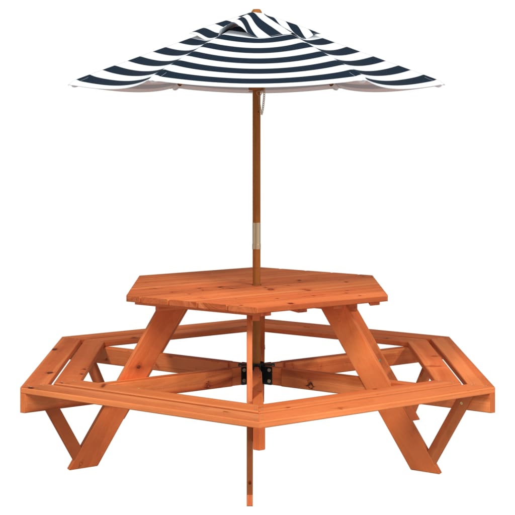 Picknicktafel voor 4 kinderen met parasol zeshoekig vurenhout is nu te koop bij PeponiXL, paradijselijk wonen!
