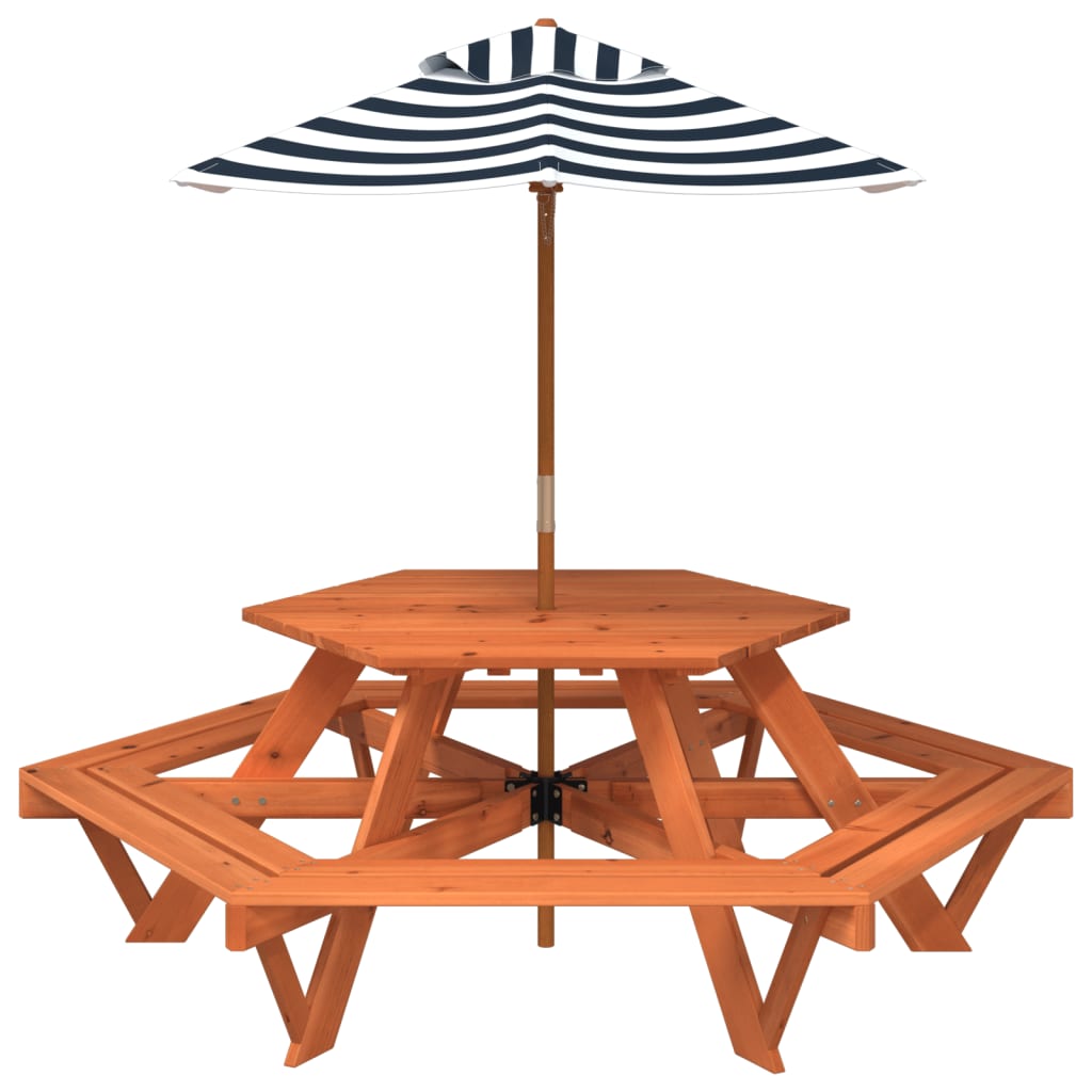 Picknicktafel voor 4 kinderen met parasol zeshoekig vurenhout is nu te koop bij PeponiXL, paradijselijk wonen!