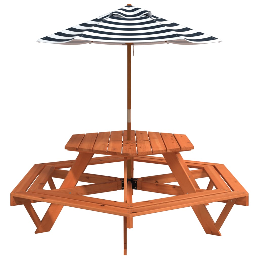 Picknicktafel voor 4 kinderen met parasol zeshoekig vurenhout is nu te koop bij PeponiXL, paradijselijk wonen!