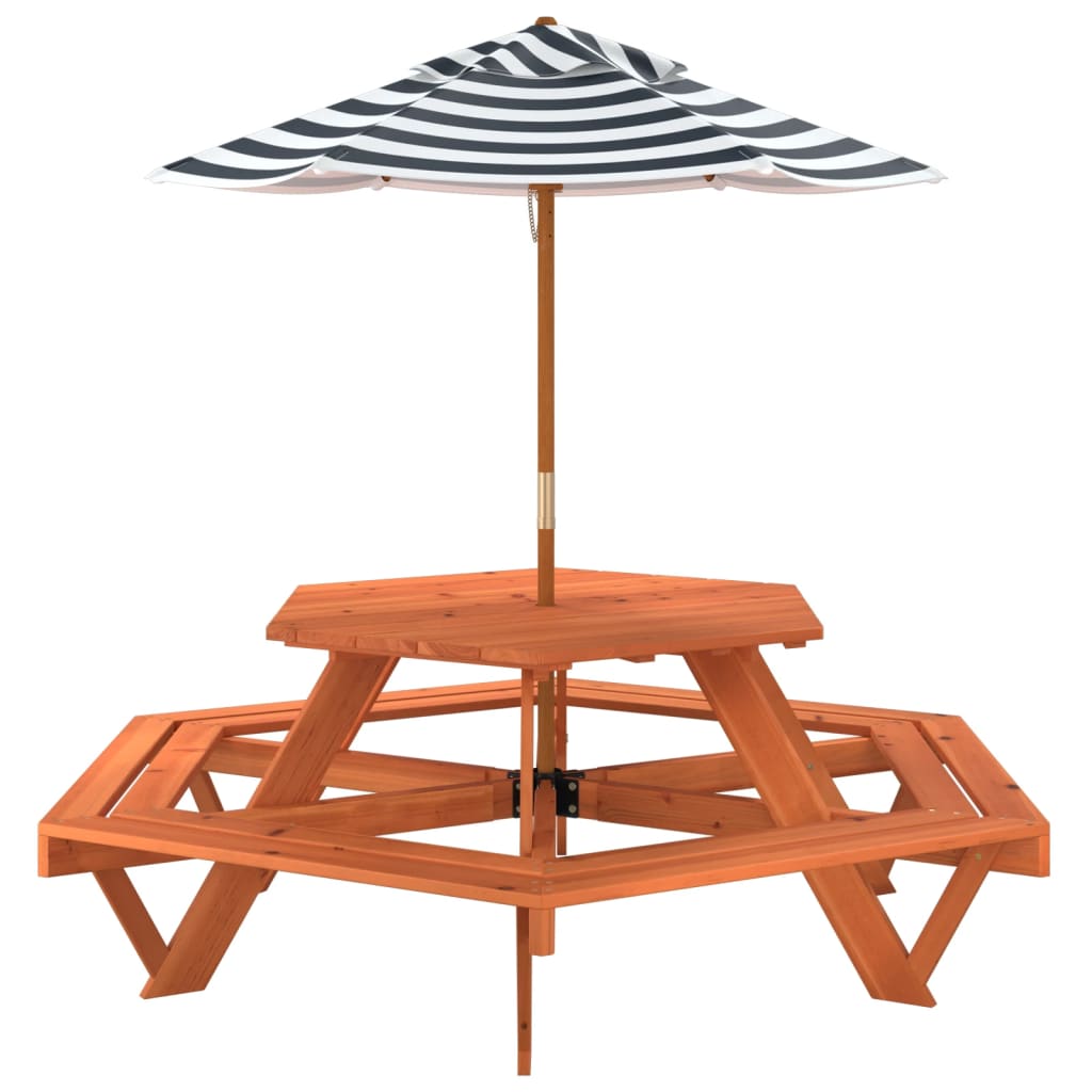 Picknicktafel voor 4 kinderen met parasol zeshoekig vurenhout is nu te koop bij PeponiXL, paradijselijk wonen!