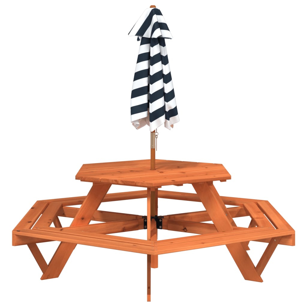 Picknicktafel voor 4 kinderen met parasol zeshoekig vurenhout is nu te koop bij PeponiXL, paradijselijk wonen!