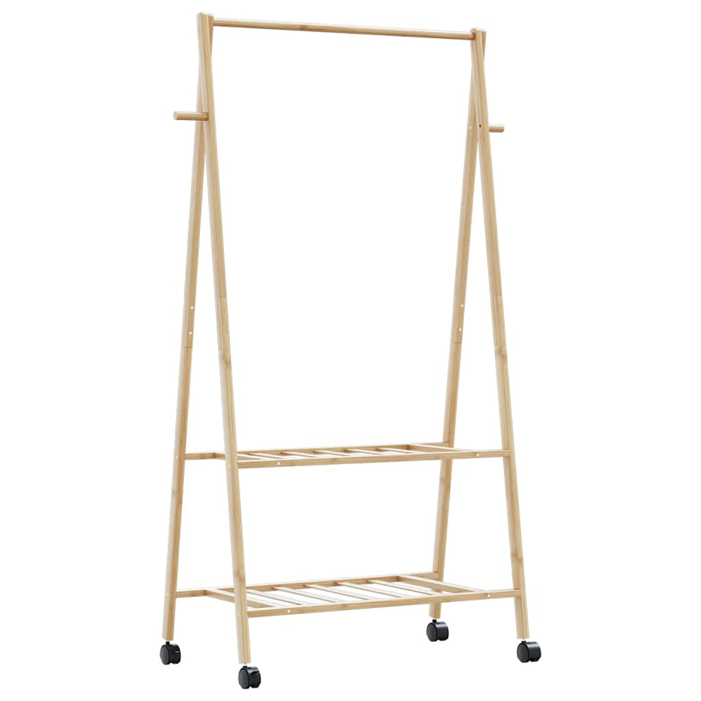Kledingrek met schappen en wielen 96x45,5x155,5 cm bamboe is nu te koop bij PeponiXL, paradijselijk wonen!