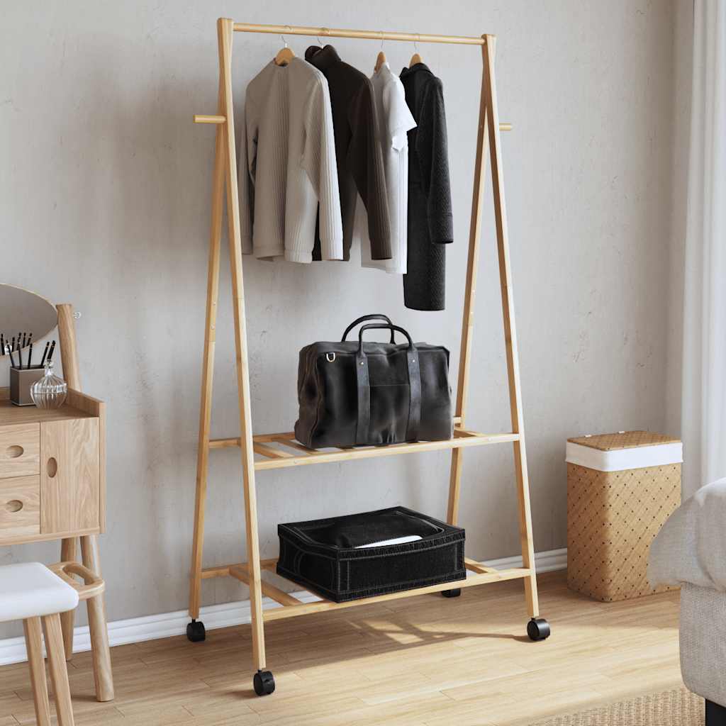 Kledingrek met schappen en wielen 96x45,5x155,5 cm bamboe is nu te koop bij PeponiXL, paradijselijk wonen!