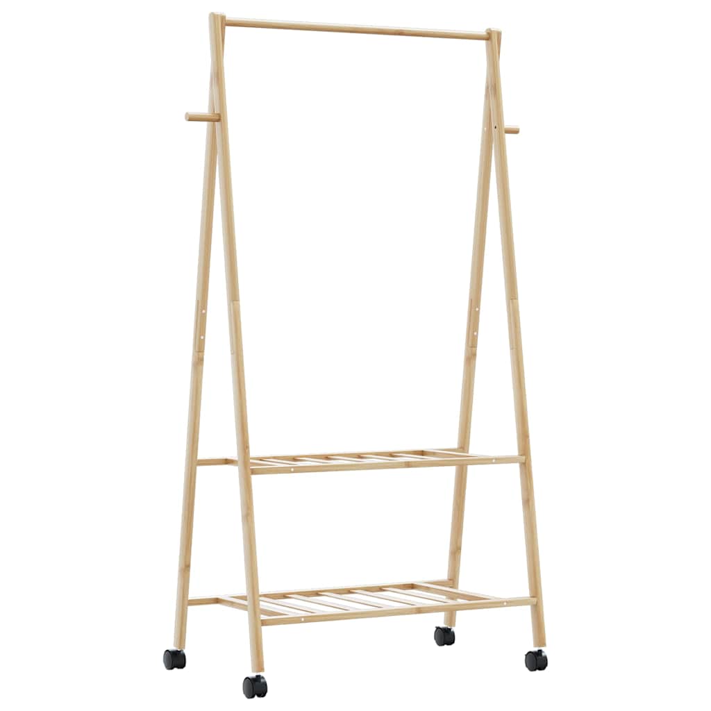 Kledingrek met schappen en wielen 96x45,5x155,5 cm bamboe is nu te koop bij PeponiXL, paradijselijk wonen!