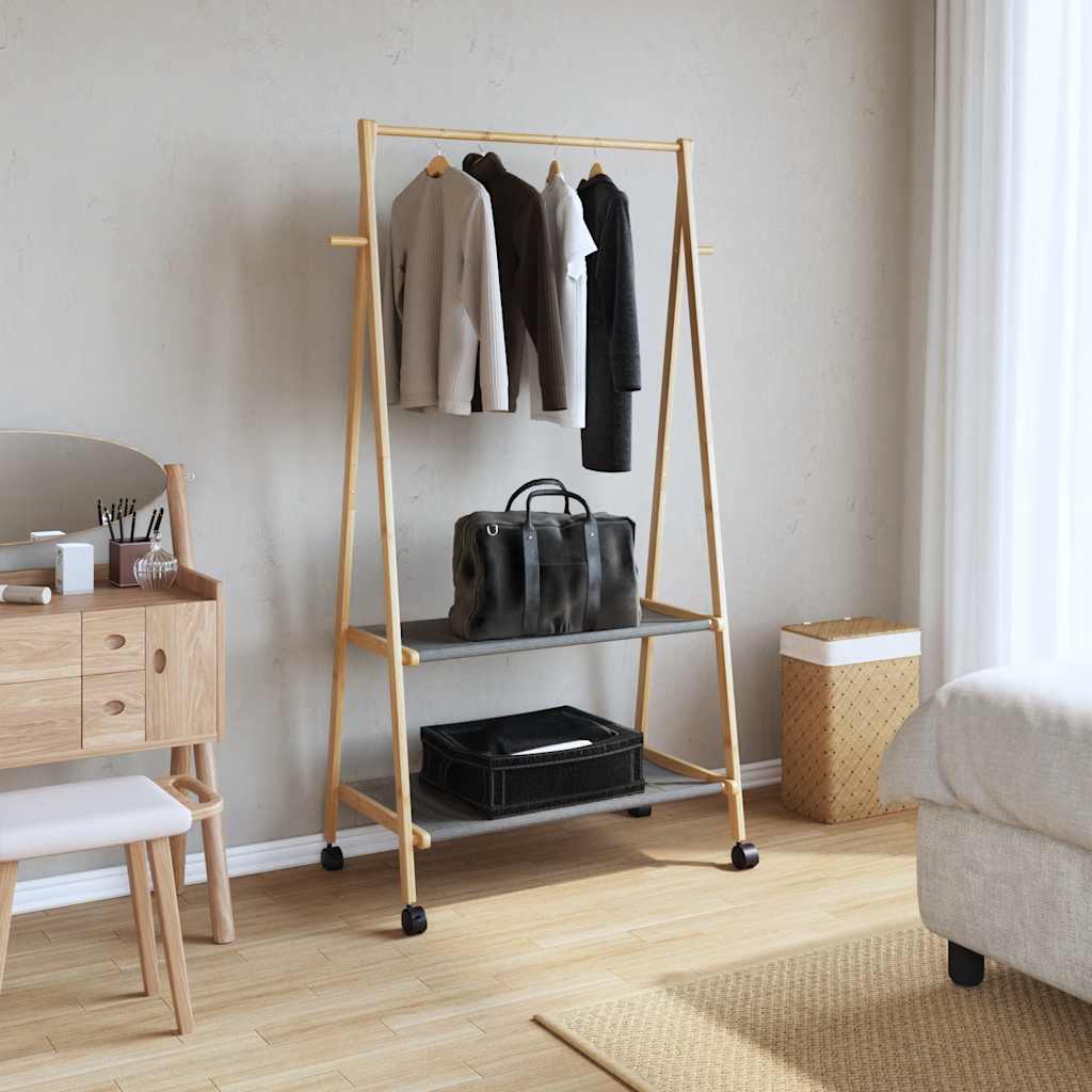 Kledingrek met schappen en wielen 96x45,5x155,5 cm bamboe is nu te koop bij PeponiXL, paradijselijk wonen!