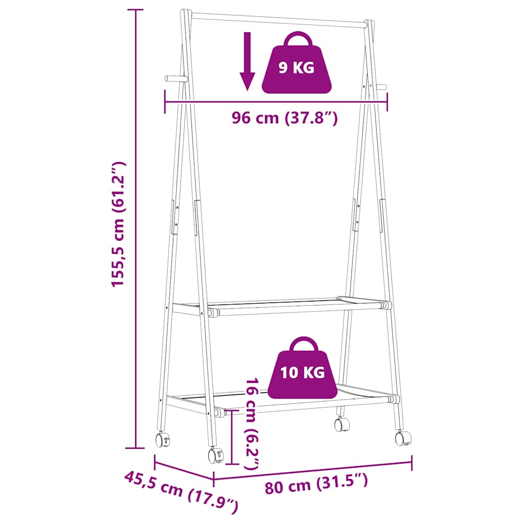Kledingrek met schappen en wielen 96x45,5x155,5 cm bamboe is nu te koop bij PeponiXL, paradijselijk wonen!