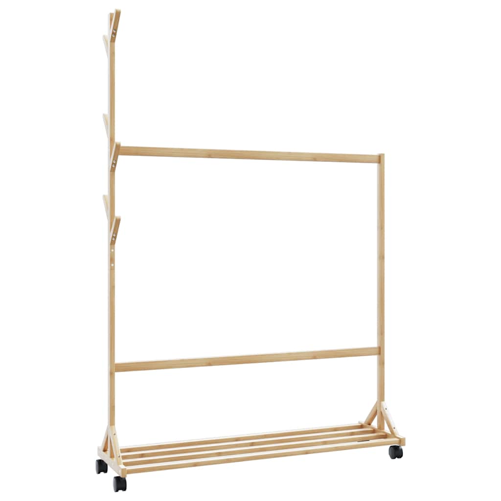 Kledingrek met haken en wielen 100x35x157 cm bamboe is nu te koop bij PeponiXL, paradijselijk wonen!