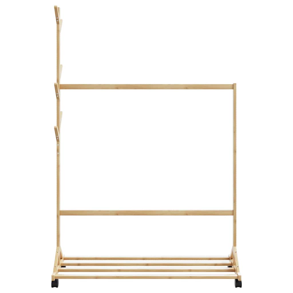 Kledingrek met haken en wielen 100x35x157 cm bamboe is nu te koop bij PeponiXL, paradijselijk wonen!
