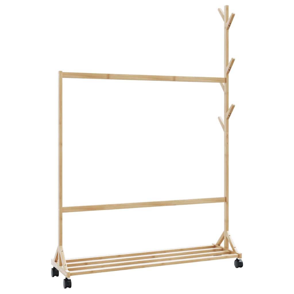 Kledingrek met haken en wielen 100x35x157 cm bamboe is nu te koop bij PeponiXL, paradijselijk wonen!