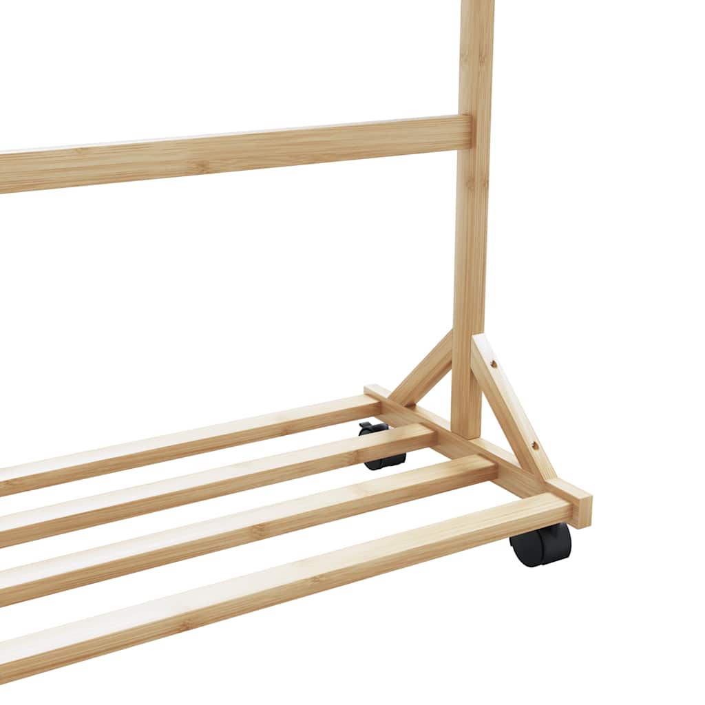 Kledingrek met haken en wielen 100x35x157 cm bamboe is nu te koop bij PeponiXL, paradijselijk wonen!