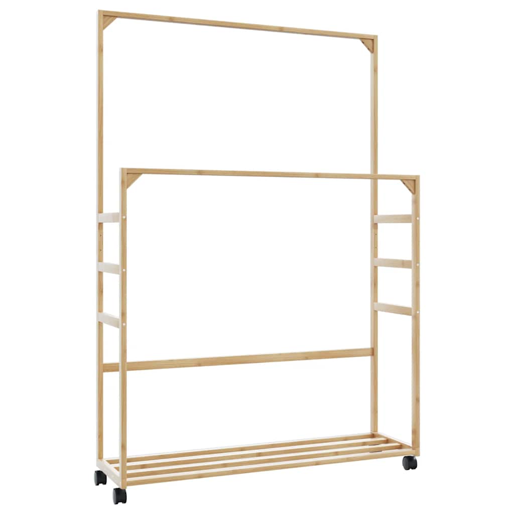 Kledingrek met schappen en wielen 90x35x155 cm bamboe is nu te koop bij PeponiXL, paradijselijk wonen!