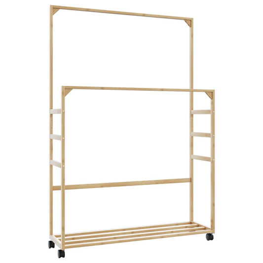 Kledingrek met schappen en wielen 90x35x155 cm bamboe is nu te koop bij PeponiXL, paradijselijk wonen!
