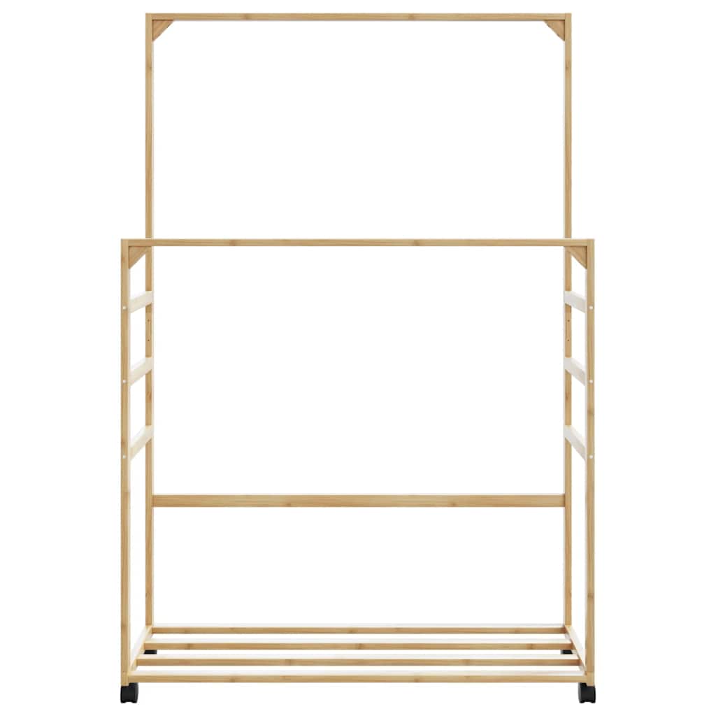 Kledingrek met schappen en wielen 90x35x155 cm bamboe is nu te koop bij PeponiXL, paradijselijk wonen!