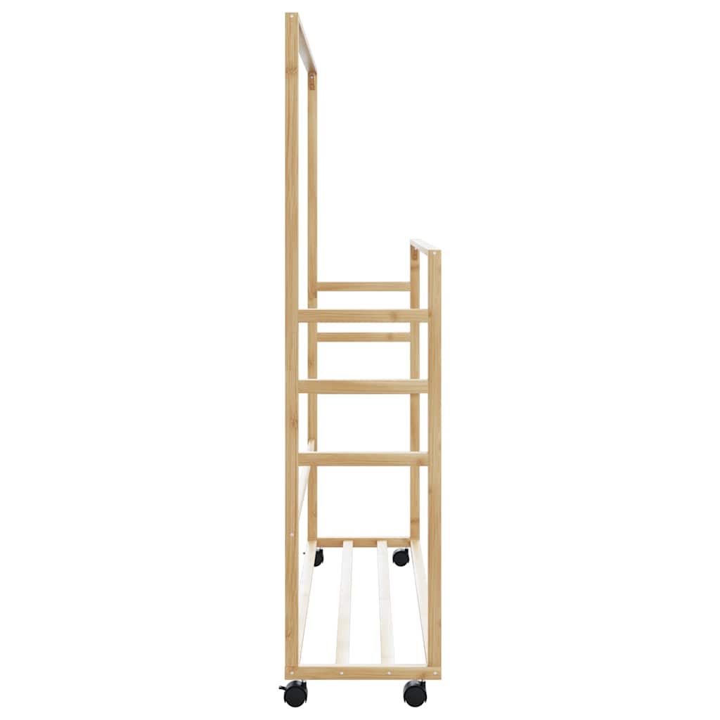 Kledingrek met schappen en wielen 90x35x155 cm bamboe is nu te koop bij PeponiXL, paradijselijk wonen!