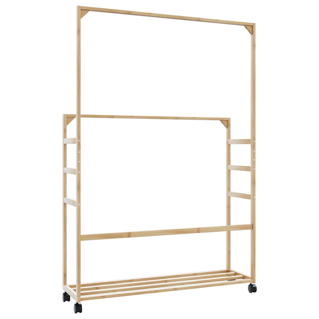 Kledingrek met schappen en wielen 90x35x155 cm bamboe is nu te koop bij PeponiXL, paradijselijk wonen!