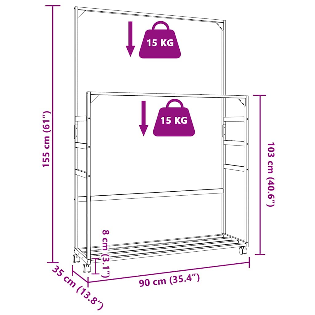 Kledingrek met schappen en wielen 90x35x155 cm bamboe is nu te koop bij PeponiXL, paradijselijk wonen!