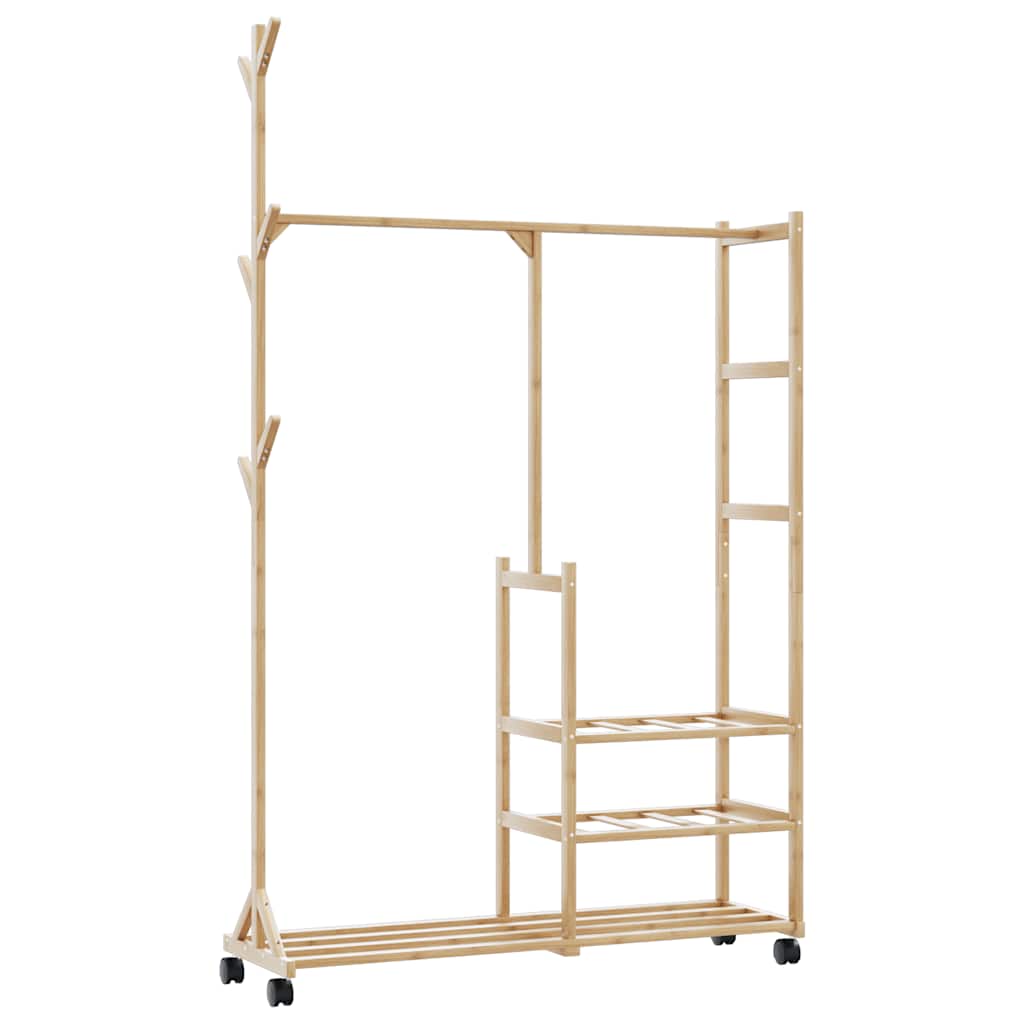 Kledingrek met schappen en wielen 100x38x175,5 cm bamboe is nu te koop bij PeponiXL, paradijselijk wonen!