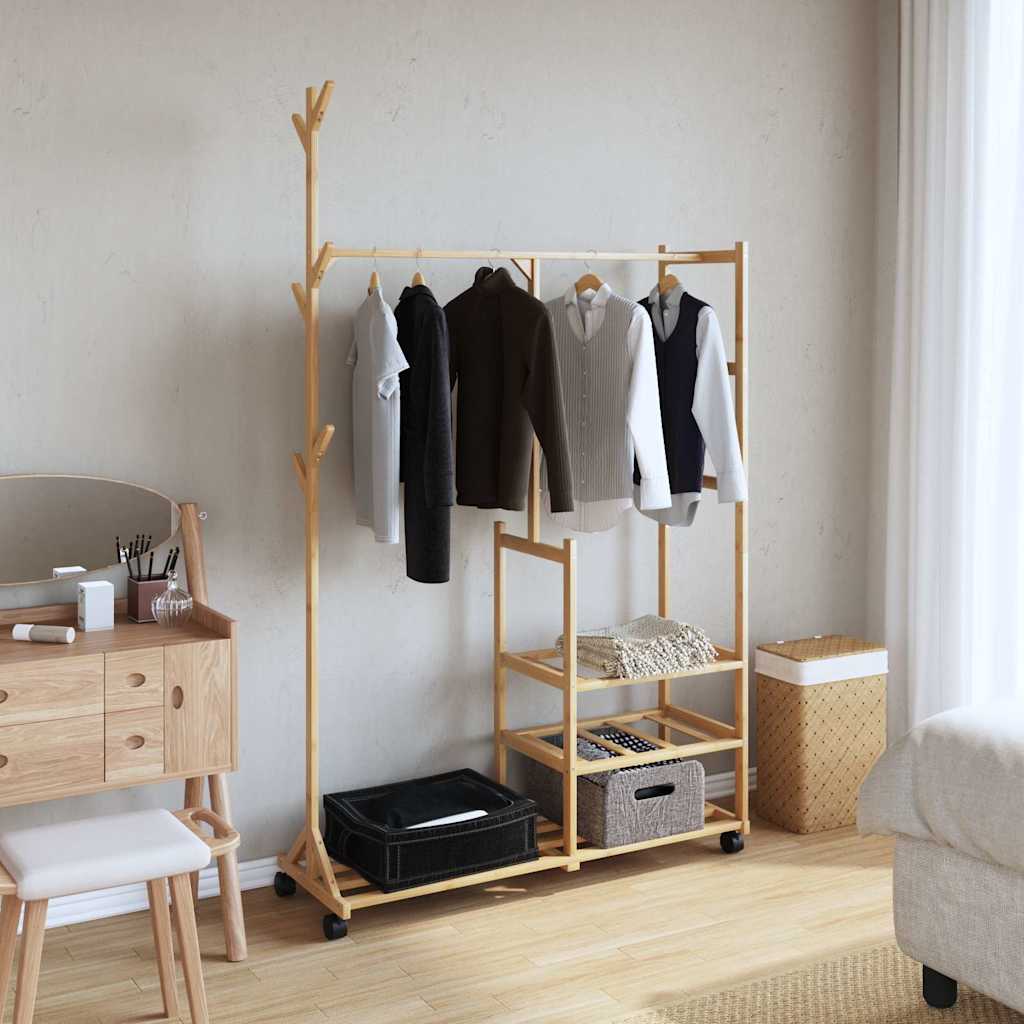 Kledingrek met schappen en wielen 100x38x175,5 cm bamboe is nu te koop bij PeponiXL, paradijselijk wonen!
