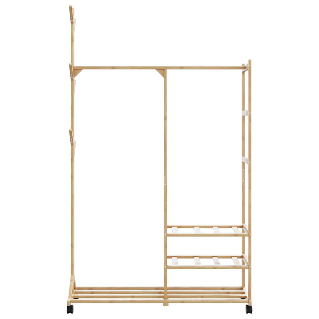 Kledingrek met schappen en wielen 100x38x175,5 cm bamboe is nu te koop bij PeponiXL, paradijselijk wonen!