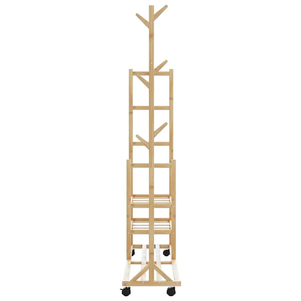 Kledingrek met schappen en wielen 100x38x175,5 cm bamboe is nu te koop bij PeponiXL, paradijselijk wonen!