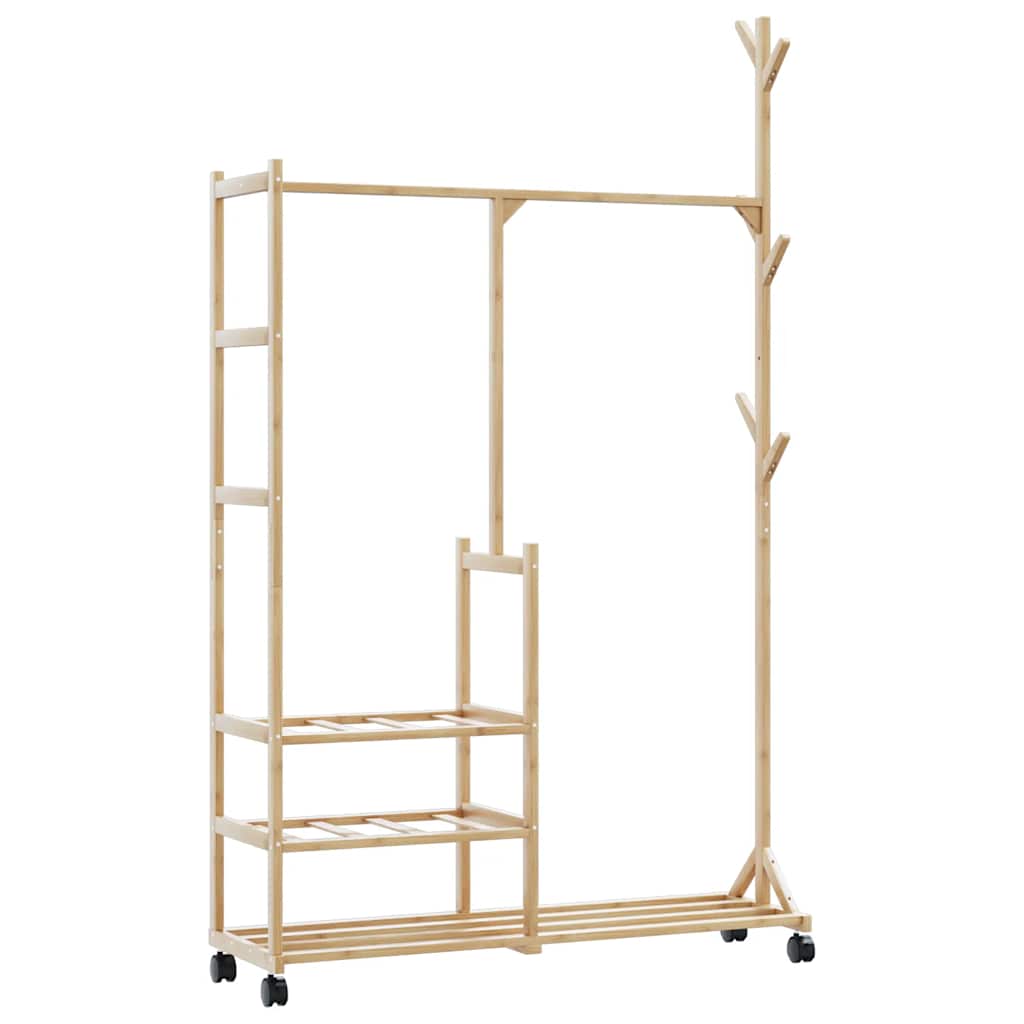Kledingrek met schappen en wielen 100x38x175,5 cm bamboe is nu te koop bij PeponiXL, paradijselijk wonen!