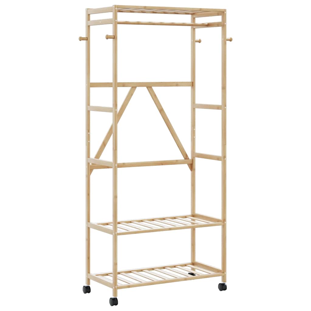 Kledingrek met schappen en wielen 90x40x179,5 cm bamboe is nu te koop bij PeponiXL, paradijselijk wonen!