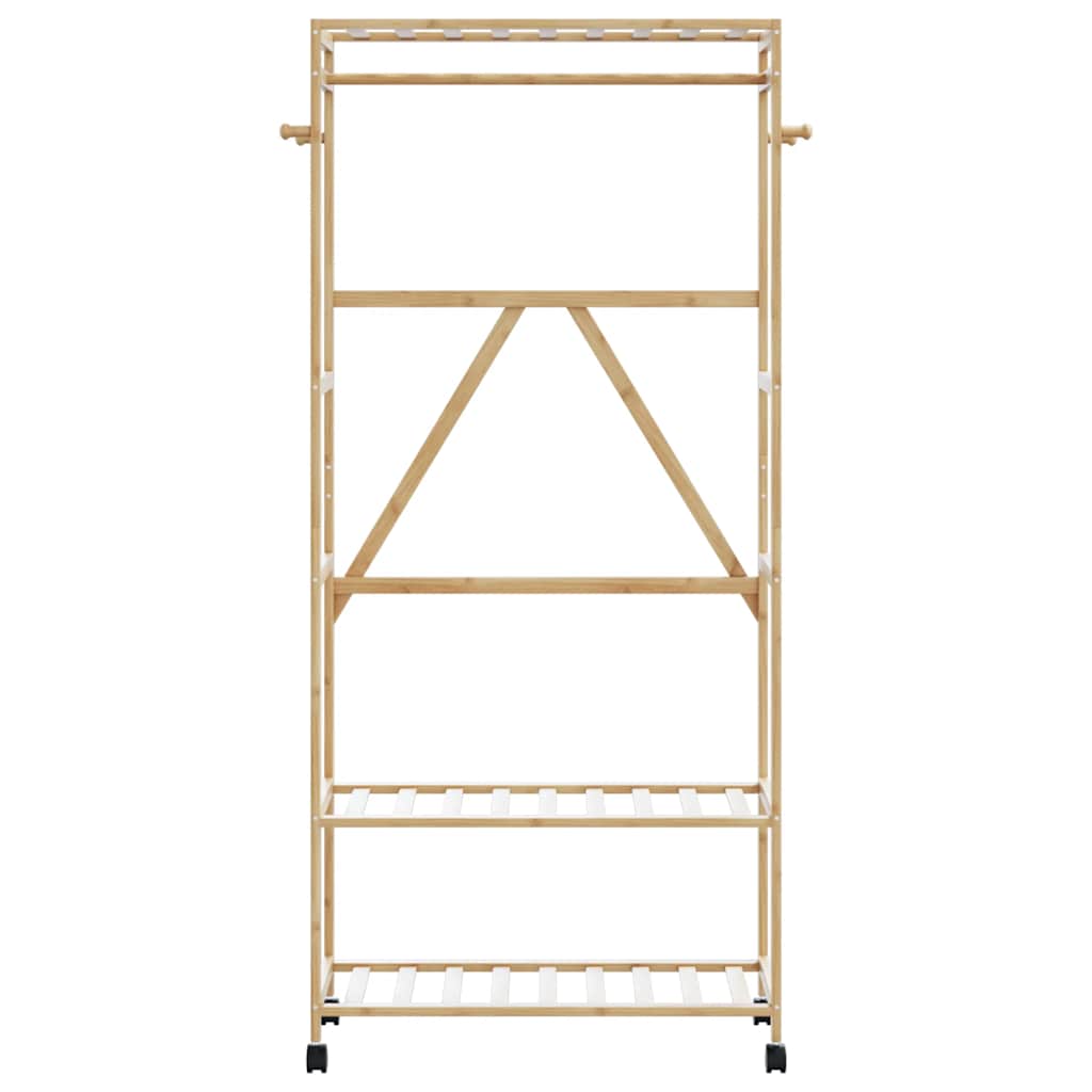 Kledingrek met schappen en wielen 90x40x179,5 cm bamboe is nu te koop bij PeponiXL, paradijselijk wonen!