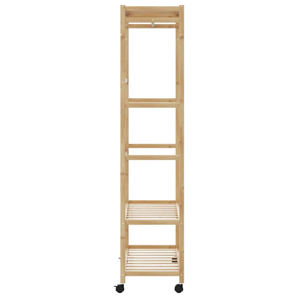 Kledingrek met schappen en wielen 90x40x179,5 cm bamboe is nu te koop bij PeponiXL, paradijselijk wonen!