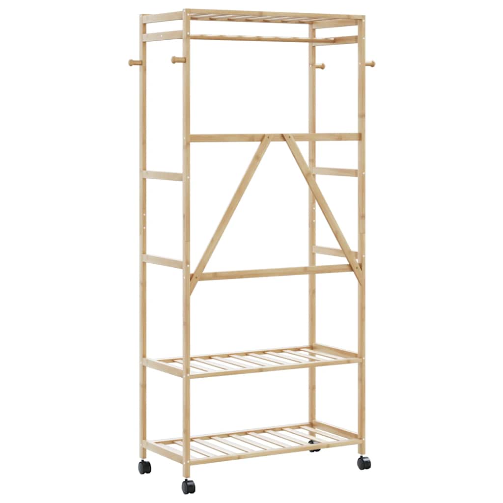 Kledingrek met schappen en wielen 90x40x179,5 cm bamboe is nu te koop bij PeponiXL, paradijselijk wonen!
