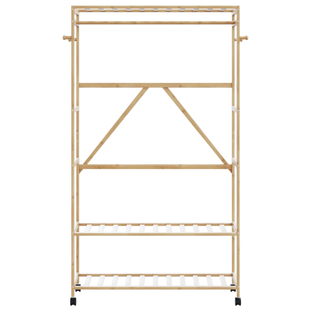 Kledingrek met schappen en wielen 110x40x180 cm bamboe is nu te koop bij PeponiXL, paradijselijk wonen!