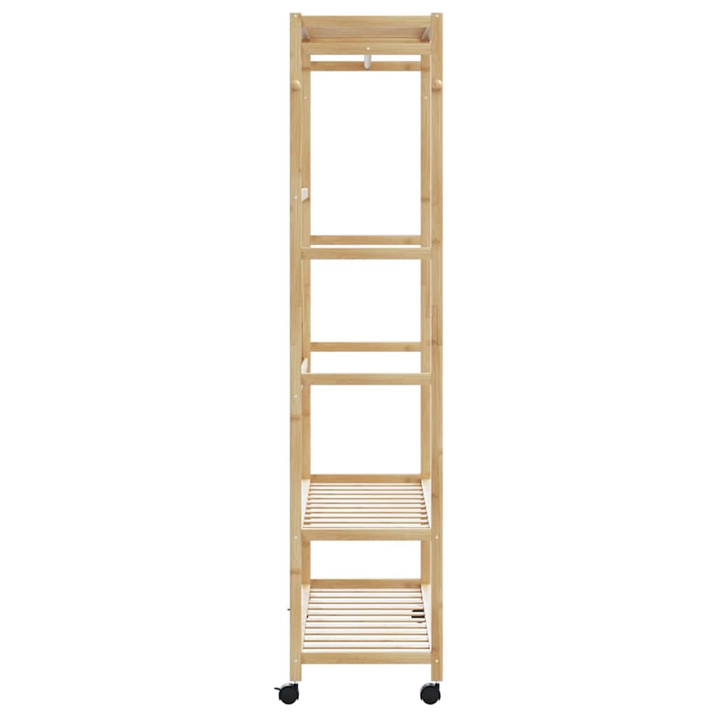 Kledingrek met schappen en wielen 110x40x180 cm bamboe is nu te koop bij PeponiXL, paradijselijk wonen!